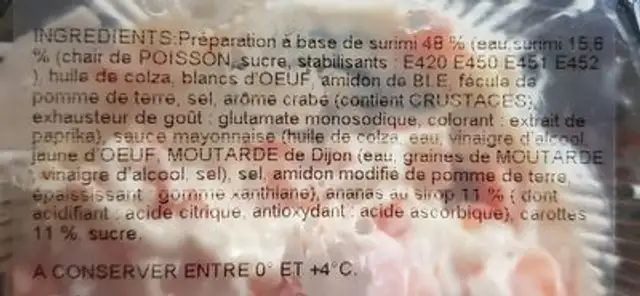 Duo carottes anana surimi ingredients label