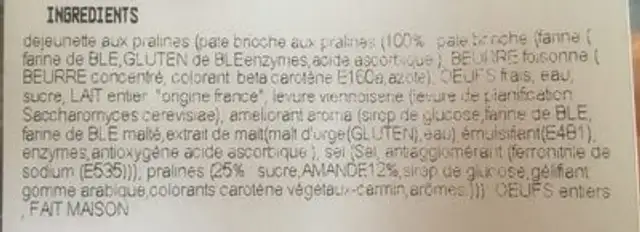 Déjeunette aux pralines ingredients label