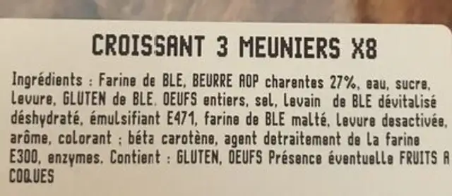 Croissant ingredients label