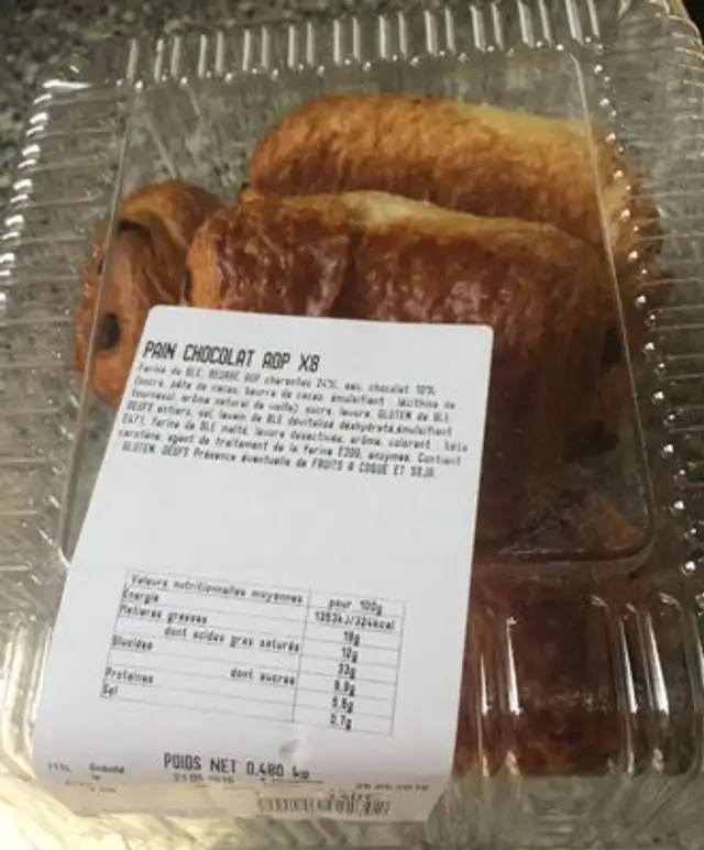 Pain au chocolat ingredients label