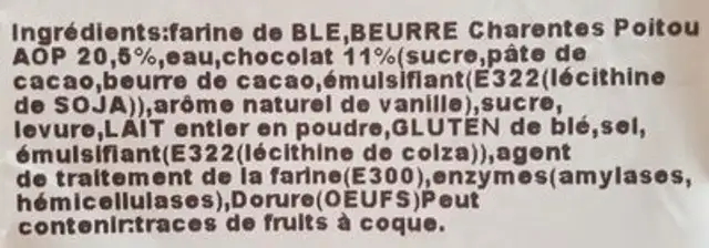 Chocolatines pur beurre ingredients label