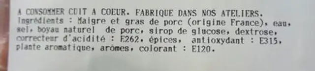 Saucisse ménagère ingredients label