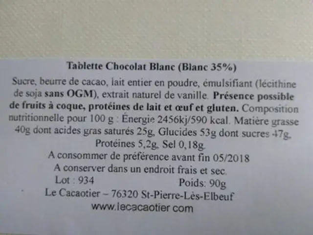 Chocolat blanc cacaotié 35% ingredients label