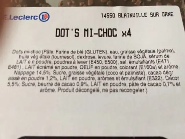 dot's mi choc ingredients label