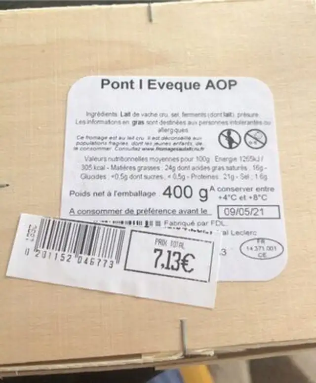 Pont L’évêque nutrition facts table