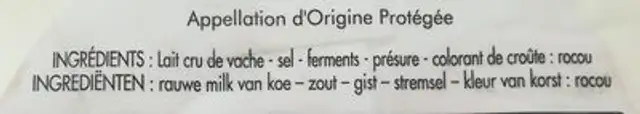 Reblochon de Savoie ingredients label