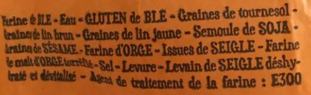 Pain Nordique ingredients label