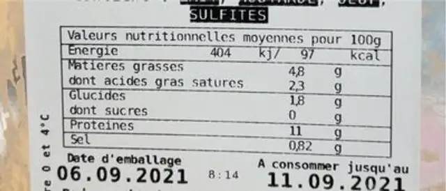 Salade campagnarde nutrition facts table