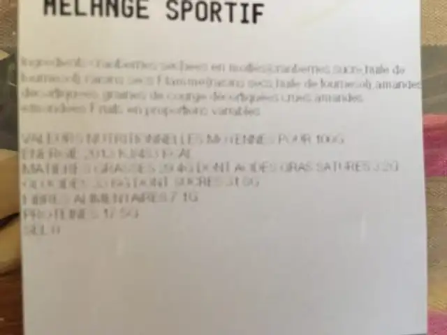 Melange sportif ingredients label
