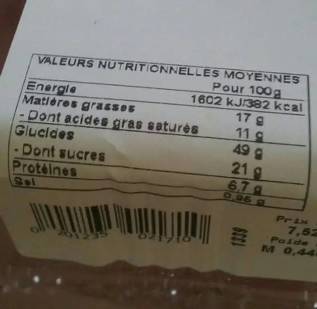 Suisse au chocolat nutrition facts table