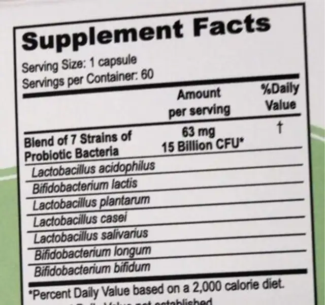 Good Flora  Probiotics nutrition facts table