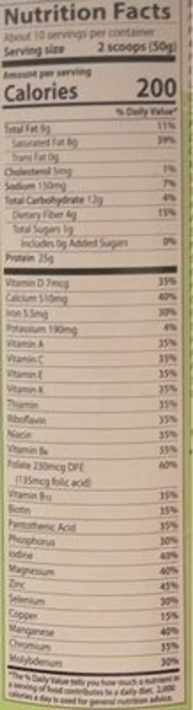 Metabolic protein nutrition facts table