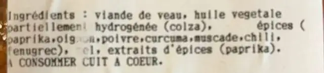 Emincé de veau printanière ingredients label