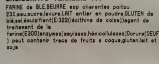 Croissants ingredients label