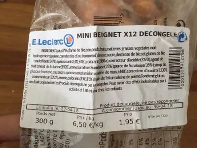 P'tits Beignets ingredients label