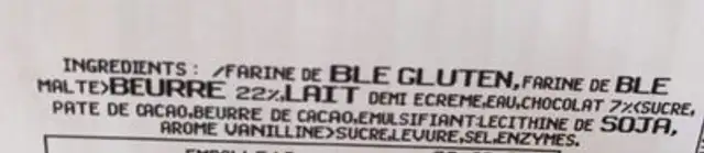 Chocolatine ingredients label