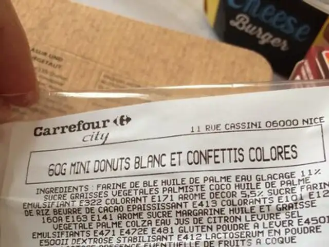 Donute ingredients label