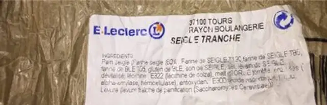 Pain de seigle ingredients label