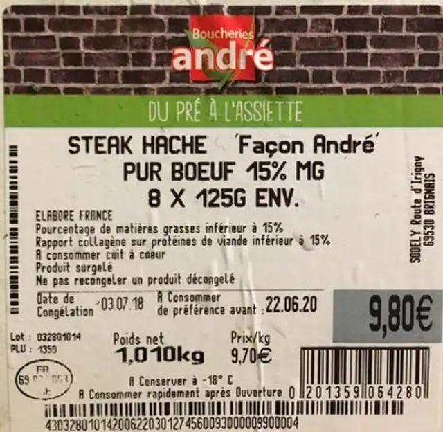 Steaks Hachés façon André ingredients label
