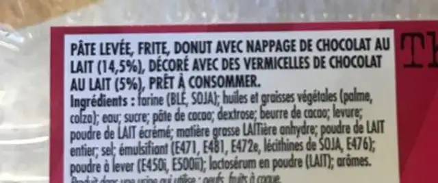 Donuts ingredients label