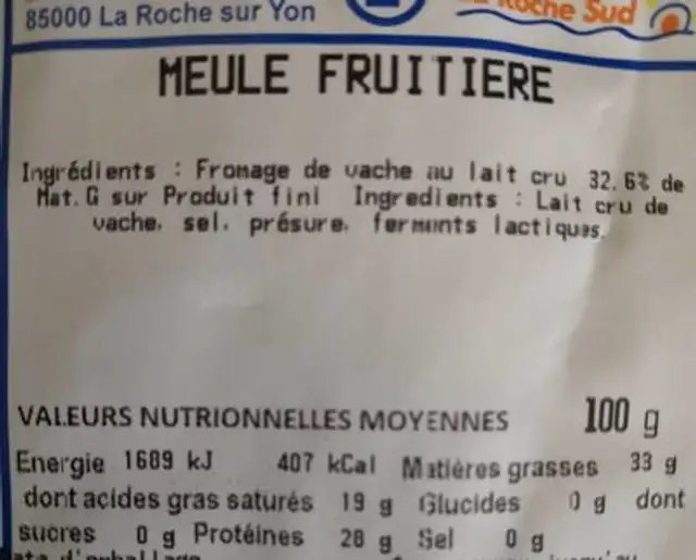 Meule frutière nutrition facts table