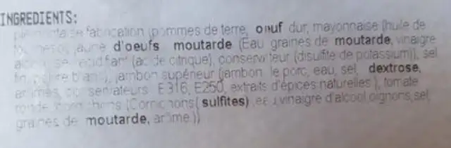Piesmontaise ingredients label