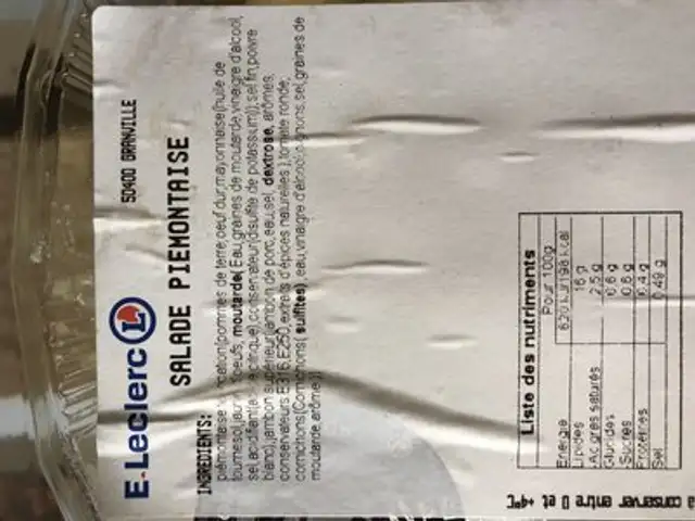 Salade piémontaise ingredients label