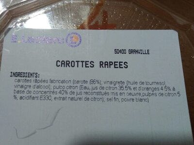 Carotte rapees ingredients label