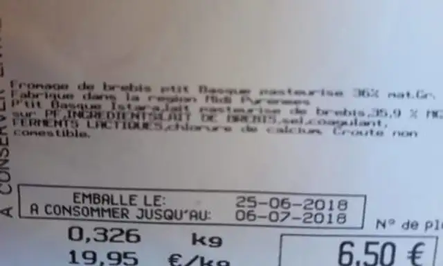 P tit basque nutrition facts table