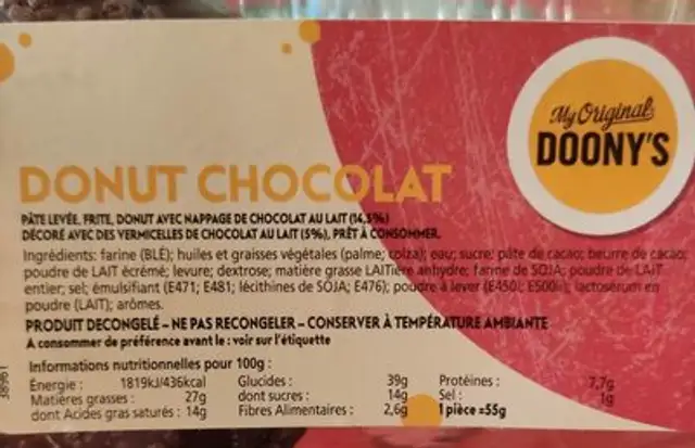 Doony's Chocolat x4 nutrition facts table