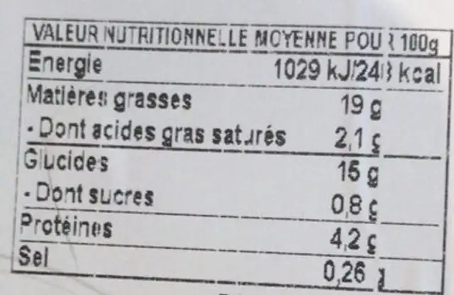Salade nordique nutrition facts table