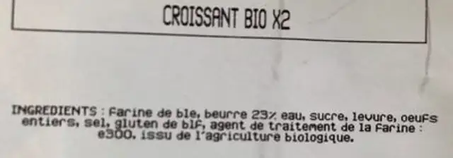 Croissants bio ingredients label