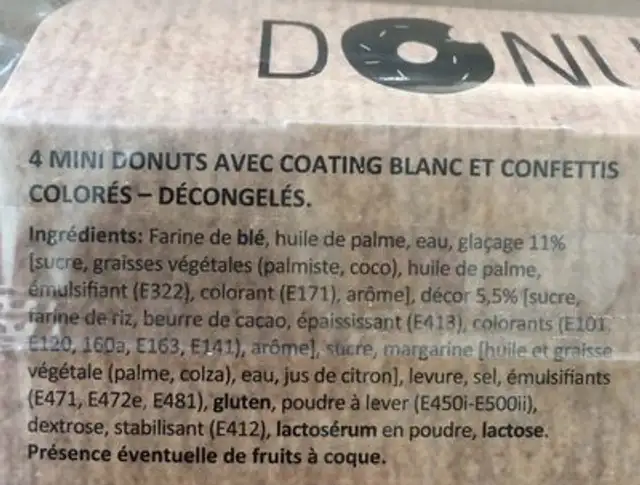 Donut ingredients label