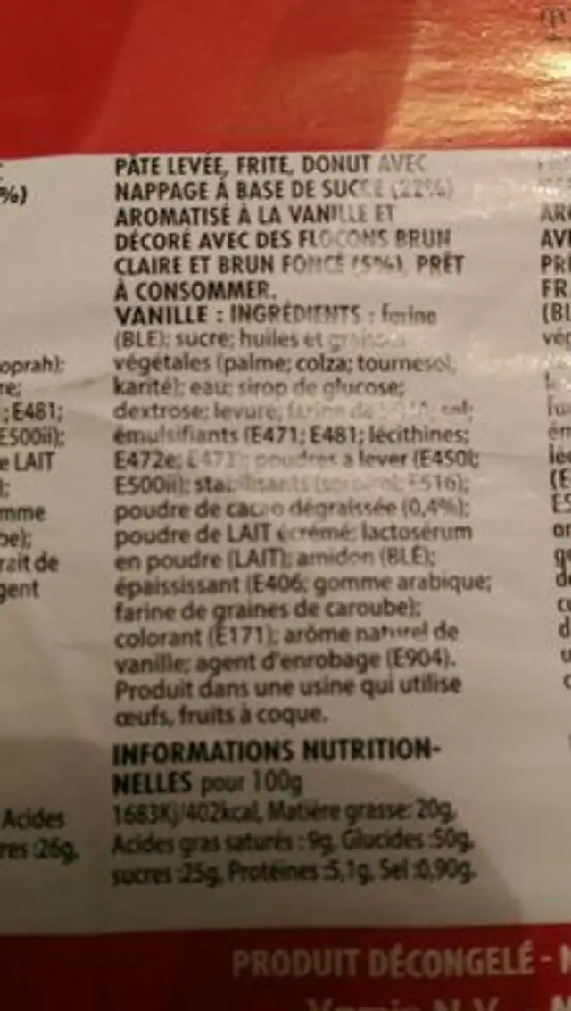 Donuts ingredients label