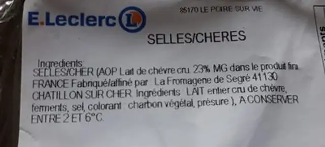 Fromage de chèvre ingredients label
