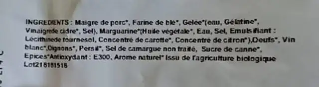 Charcuterie artisanale ingredients label