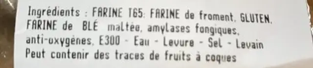 Petit pain au levain x4 ingredients label