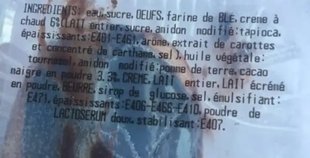 Eclair au cacao ingredients label