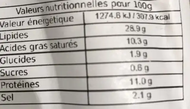 Saucisse paysanne radie bio ingredients label