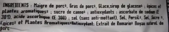 Saucisse paysanne raidie bio ingredients label