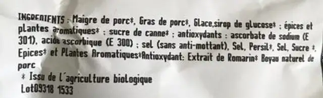 Charcuteries artisanales ingredients label