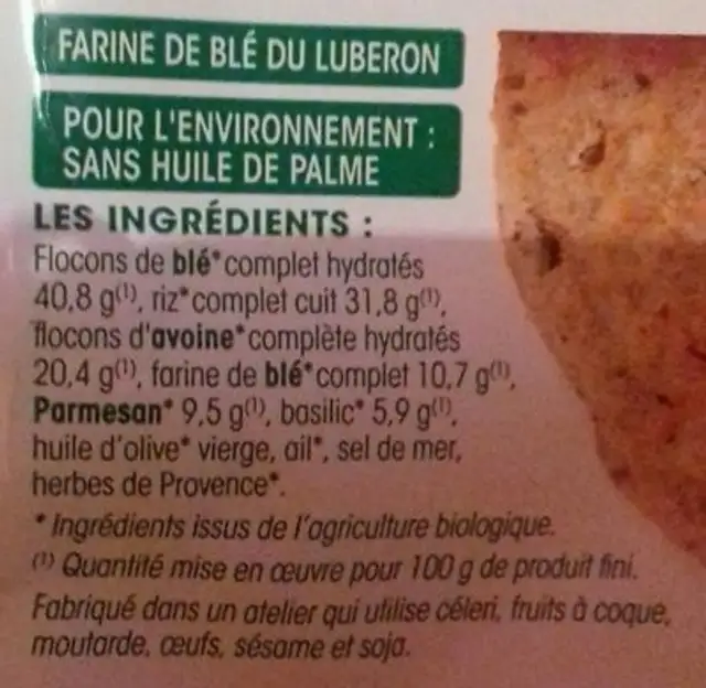 2 galettes parmesan-basilic ingredients label