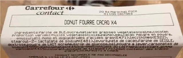 Donut fourre cacao nutrition facts table