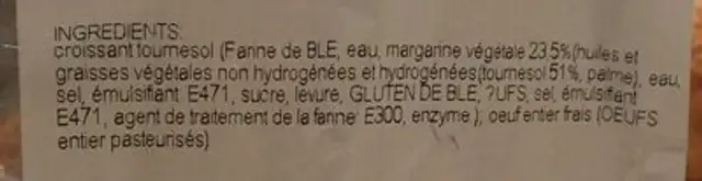 Croissant tournesol X15 ingredients label