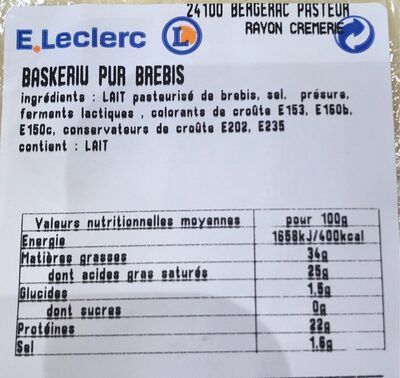 Baskeriu nutrition facts table
