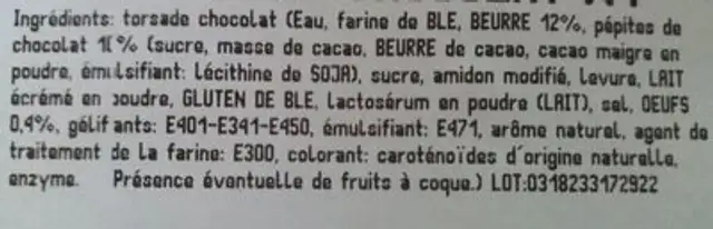 Torsades chocolat ingredients label