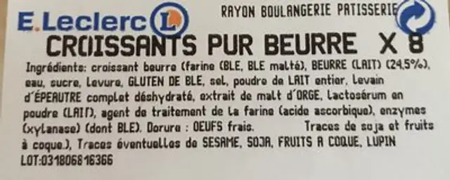 Croissant pur beurre ingredients label
