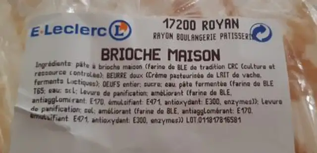 Brioche maison ingredients label