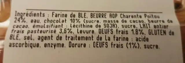 Pain au chocolat beurre AOP x4 ingredients label