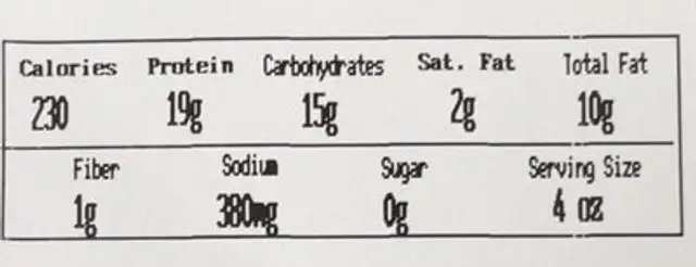 Buffalo Chicken Tenders nutrition facts table